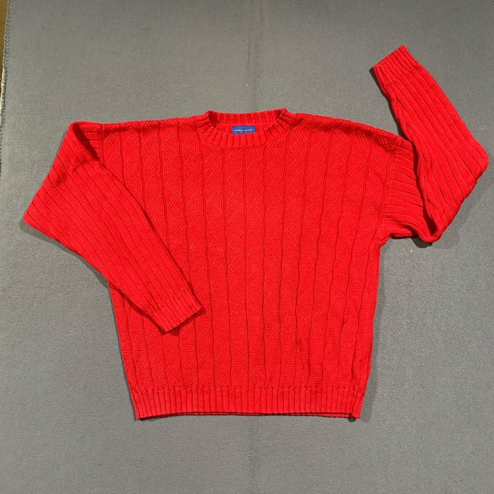 Towncraft Sweater Mens XXL Red Cable Knit Ramie Cotton Pullover Vintage 90s Crew